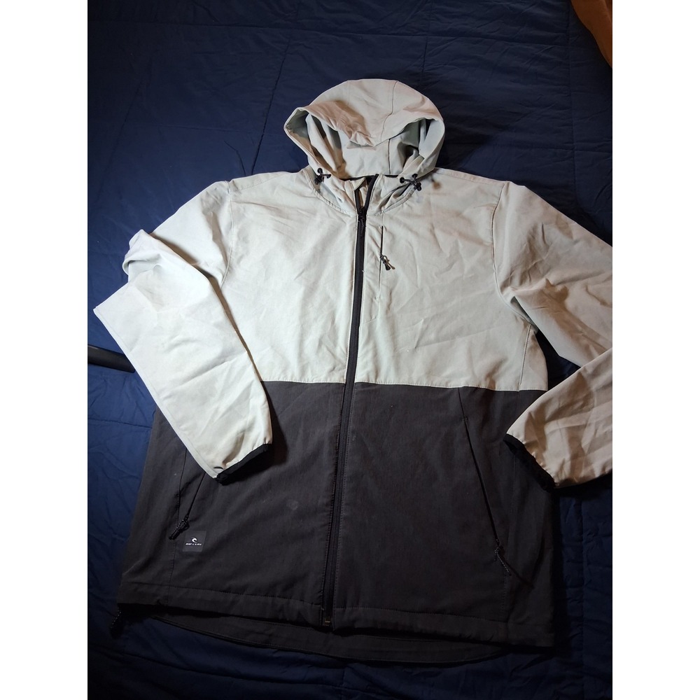 Men's Rip Curl Jacket Anti Series Gray Hooded Wind Rain Repellent Full Zip Large